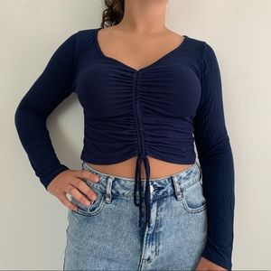 Navy long sleeve with scrunch front